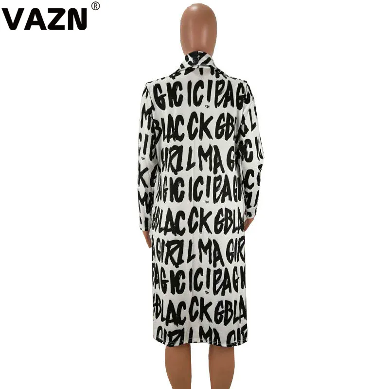 VAZN GHM16046, шикарный дизайн, осень, сексуальная Женская длинная рубашка с длинным рукавом, с буквенным принтом, длина до колен, рубашка для девушек, уличная одежда, крутая рубашка