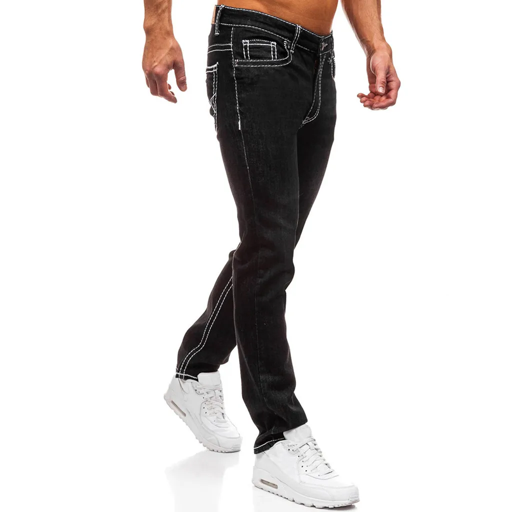 Осенние классические джинсы, мужские облегающие повседневные брюки, одноцветные мужские джинсы с карманами, рваные джинсы, длинные штаны 7#3a1