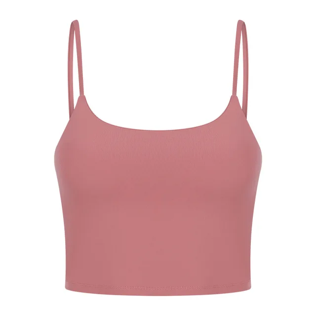 Solid Color Lulu Sport Tank Top Women Fitness Bra Yoga Vest No Rims With Chest Pad Butter Soft Beauty Back Half Sling Gym Clothe Peach blush