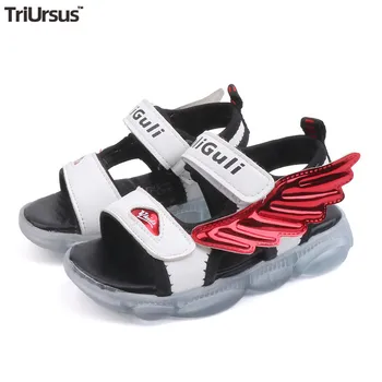 

TriUrsus Kids Boys Girls Open-Toed Wings Sandals 2020 Summer White Black Kids Platform Beach Shoes LED Cute Toddler Sandals
