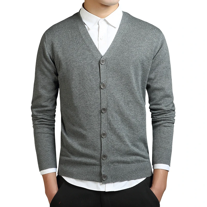 Grey Cardigans Men Cotton Sweater Long Sleeve Mens V Neck Sweaters Loose Solid Button Tops Fit Knitting Casual Style Clothing