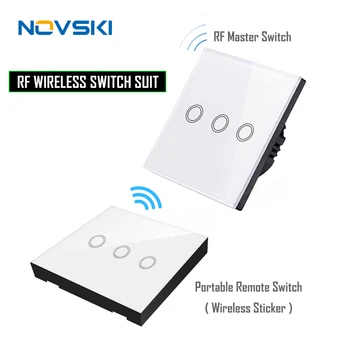 

Home EU/UK smart touch switch suit, RF remote crystal tempered glass screen 27A 12V battery anywhere to control ON/OFF, 3 open