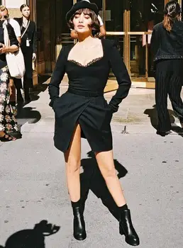 

Fashion Women Spring Mini Dresses Black Sexy Long Sleeve V Neck Sashes Vestidos 2020 Elegant Female Lace Party Bandage Dress