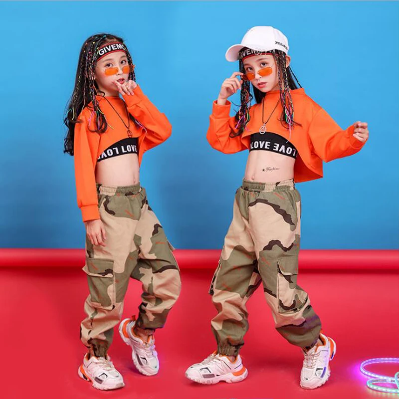 Kid Cool Ballroom Hip Hop Kleding Sweatshirt Crop Camouflage Running Casual Broek Voor Meisje Jazz Dans Kostuum Kleding Dragen|Balzaal| -