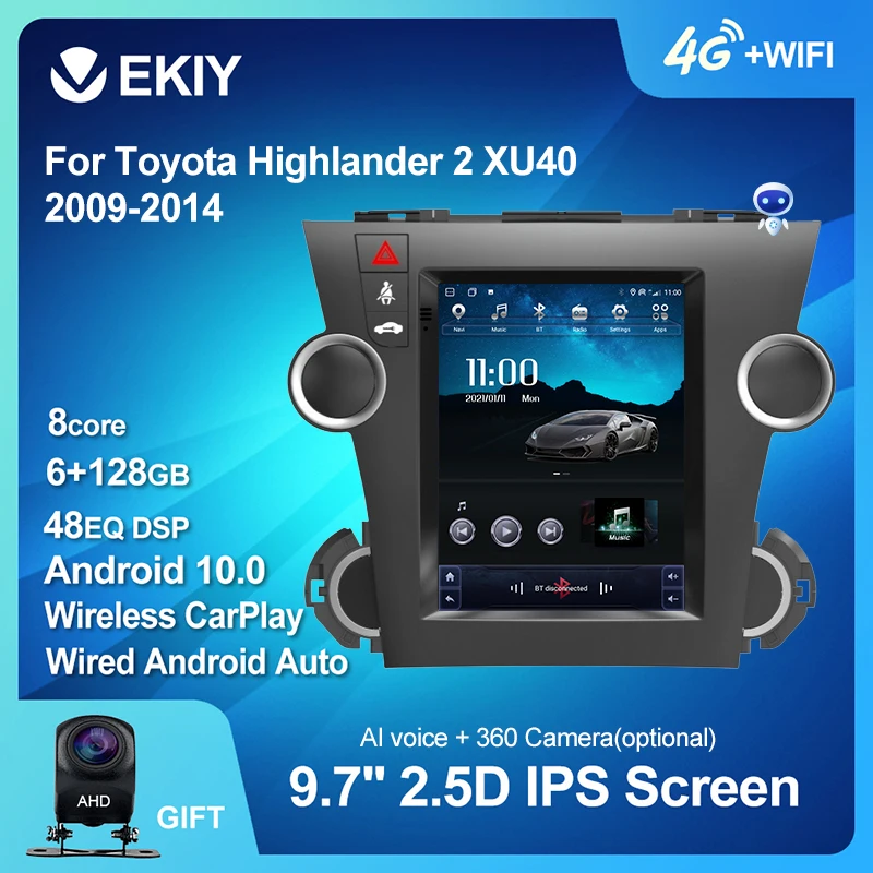 EKIY Android 10 автомобильный радиоприемник для Toyota Highlander 2 XU40 2009-2014 Tesla навигационный