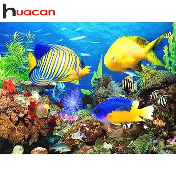 

Huacan Full Square&Round Diamond Painting Fish 5d DIY Diamond Embroidery Decoration Home Art Kit