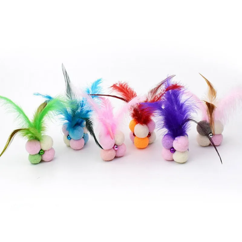

Elastic Plush Balls With Feather Bell Cat Toy Interactive Kitten Teaser Indoor Exerciser Make Cat Teaser Toy Pet Supplies