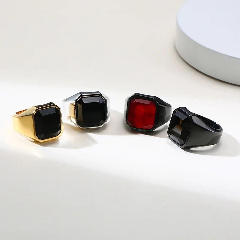 Man Ring, Black Carnelian Signet Ring, Stainless Steel Square Pinky Rings, Gents Wealth And Rich Status Jewelry - Image 6