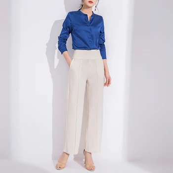 

Fashion & Casual Suit Female 2020 nian Summer New Korean Version of the Professional Shirt Blouse Straight Pants Two-Piece Suit