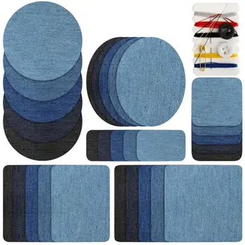 

5PCS Denim Patches Heat Transfers Iron On Sew On Repair Jeans Elbow Knee Back Patch For Clothes Stickers Decorative Appliques