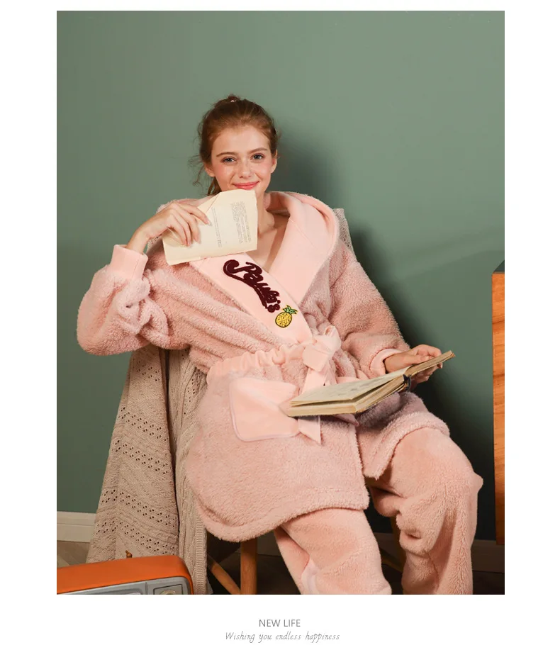 Waliicorners Hooded Collar Velvet Silk Fleece Gown Female Cute Thick Velvet Long-sleeved Trousers Women Pajamas Set Silk 11 H71a3ecedfe9e49bbaa63b55edf02a41eW