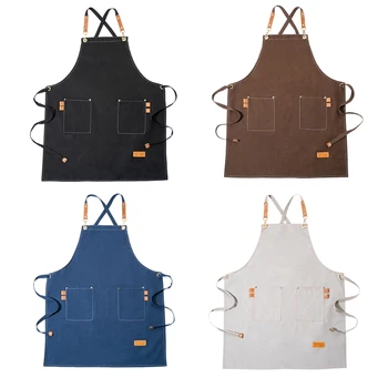 

Cross Back Apron for Men Women with Adjustable Straps Large Pockets Canvas For Grill Kitchen Beauty Nails Studios Uniform