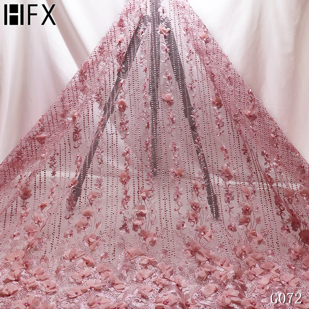 HFX последние французские нигерийские кружева ткани высокого качества 3D цветы африканская кружевная ткань Бисером Дубай Аппликации Тюль Кружева