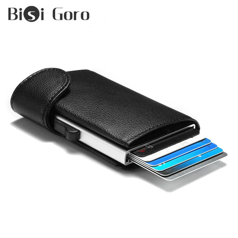 

BISI GORO RFID Blocking Card Case Aluminum Box Card Holder ID Case Minimalist 2019 New Pop Up Wallet Protector Safety Purse