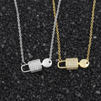 

10pcs Gold Color Micro Pave CZ Lock And Key Pendants Necklaces For Women Girls Birthday Christmas Gifts Luxury Crystal Jewelry