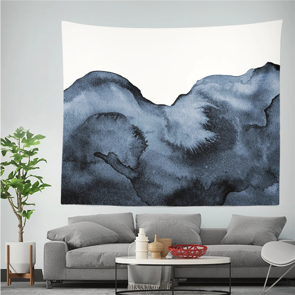 

Ink Wind Mountain Tapestry Modern Simple Style Printed Polyestry Wall Cloth Tapestries Living Room Decoration Shawl Blanket