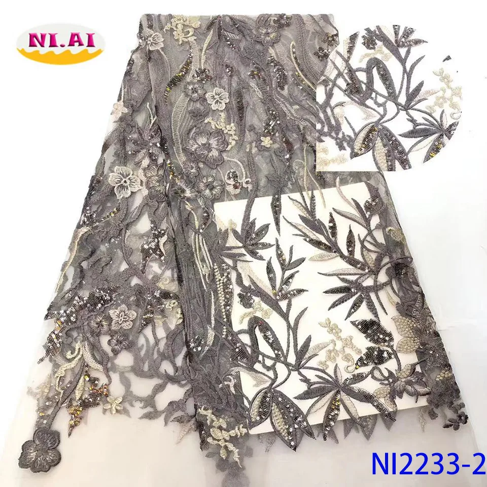 NIAI африканская кружевная ткань высокого качества кружевной материал нигерийский французский Золотой Блестки Тюль кружевная ткань с ажурным рисунком для платья NI2233-4