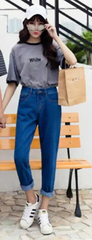 Harem Jeans Pants Vintage High Waist Jeans Casual Loose Woman Boyfriends Women's Jeans Full Length Mom Jeans Cowboy Denim Pants - Цвет: Dark blue