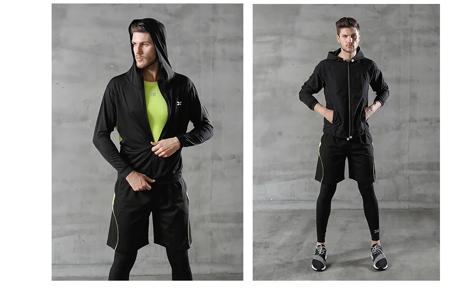 Спортивные костюмы для бега и спортзала, мужской набор для фитнес-тренировок, похудения, фитнеса, колготки, спортивная одежда