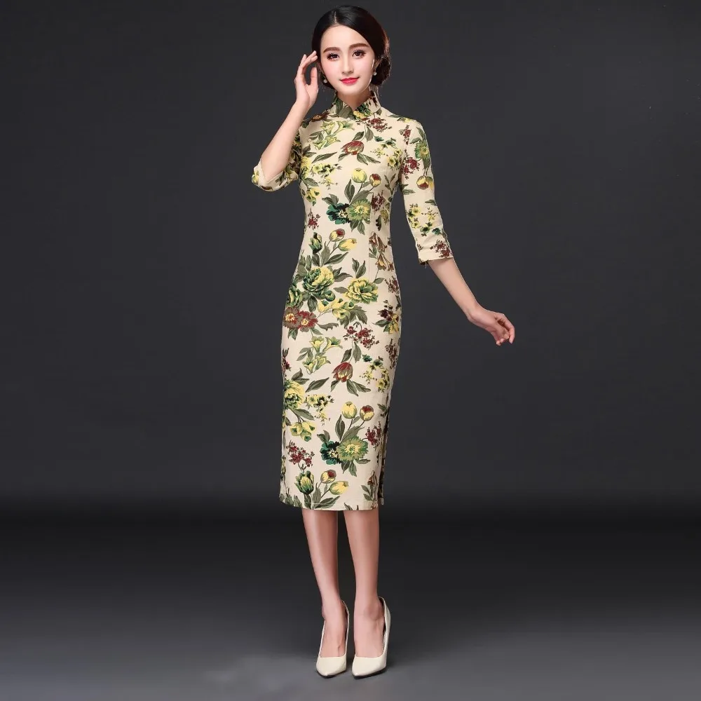 Длинное платье Cheongsam, сексуальное свадебное китайское традиционное платье cheongsam, женское хлопковое и Гламурное свадебное платье cheongsam