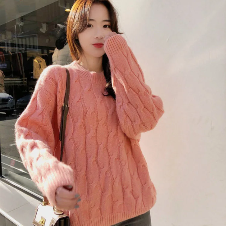 

Laziness-Style Candy-Colored Linen Flower Color Sweater Pullover Loose-Fit Korean-style Women's 2019 Autumn And Winter New Style