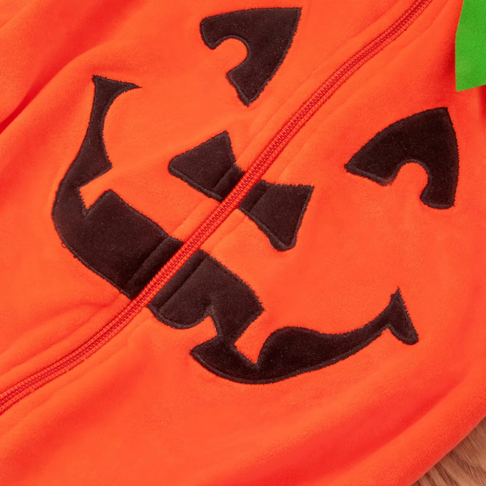 Newborn baby winter clothes Kids Girls Halloween Party Clothing Pumkin Print Romper Zipper Hooded sleeveless rompers Costume&xs