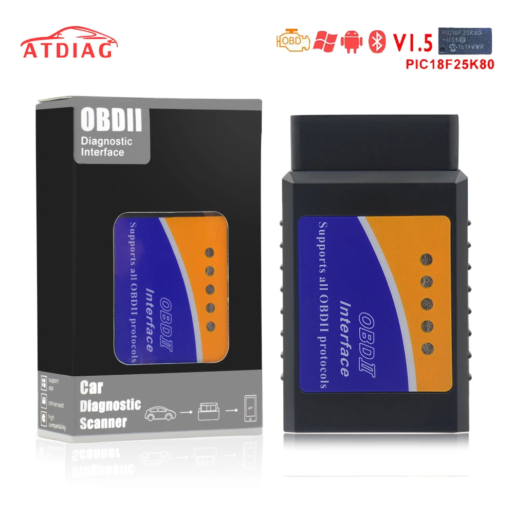 ELM 327 HHOBD OBD2 V1.5 25k80 V2.1 Car Diagnostic-tool Scanner ELM327 Bluetooth Interface Support All OBDII OBD Protocols automotive battery charger Code Readers & Scanning Tools