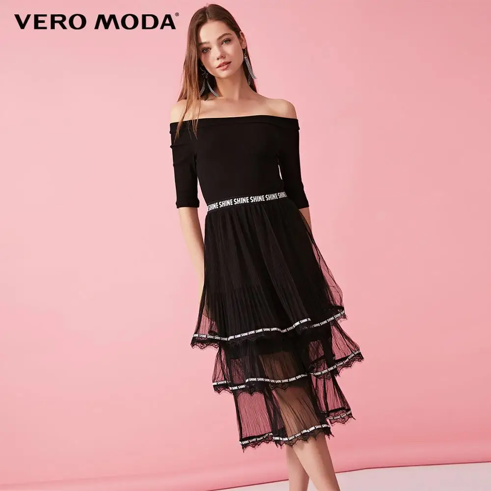 Женское кружевное платье трапеция с вырезом лодочкой и буквенным принтом Vero Moda