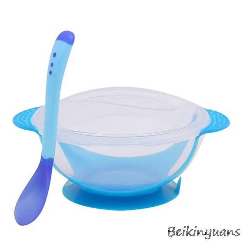 Blue spoon bowl Детская присоска не переворачивается над температурой зондирующая ложка миска посуда детская дополнительная еда температура посуда - Цвет: Blue spoon bowl