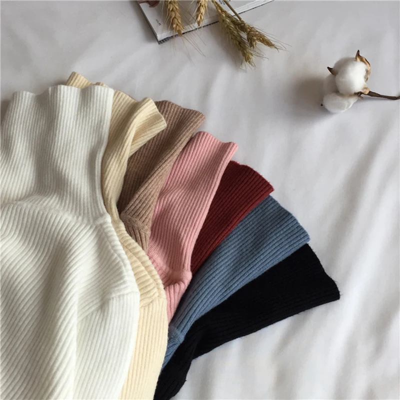 2019 Slim Long Sleeve Turtleneck Autumn Winter Sweater Women Knitted Ribbed Pullover Sweater Jumper Soft Warm Pull Femme 6897 50