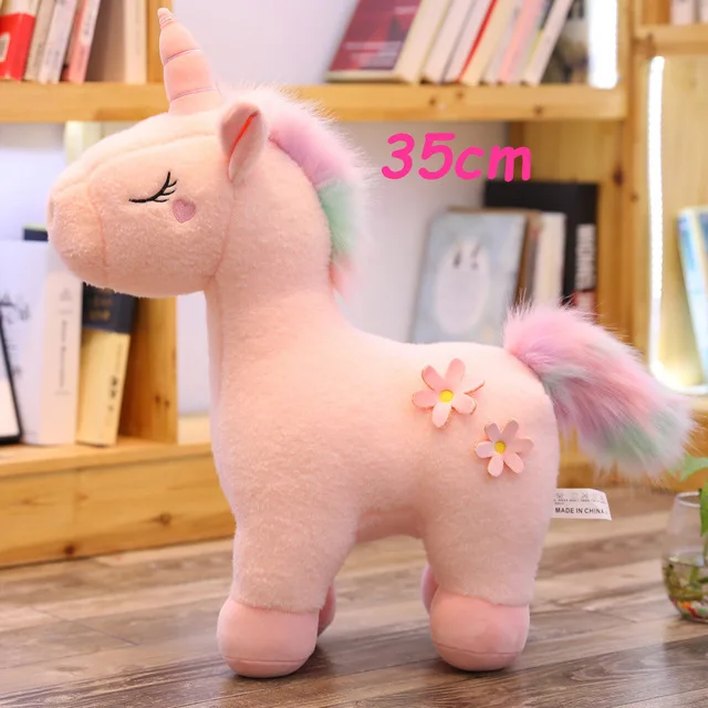 25-100 см большие Kawaii Радужный Единорог плюшевые игрушки чучело Единорог лошадка с куклой мягкая детская подушка для домашнего декора подарки - Цвет: pink 35cm stand