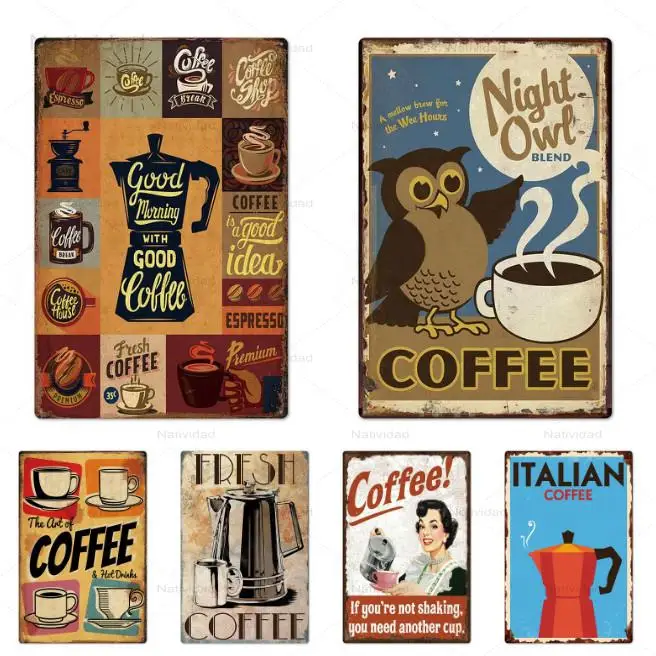 Metal Sign Tin Full-Bodied and Pure Coffee Posters Pictures Plaque Vintage Wall Decor for Shop Kitchen Ironing Painting | Дом и сад