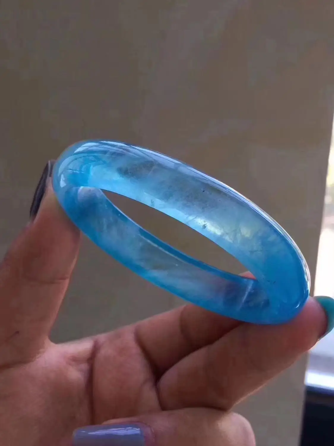 

Certificate Natural Ice Aquamarine Bangle For Women Lady Crystal 13x6mm Beads Fashion Bangle Jewelry AAAAA Inner Diameter 57mm