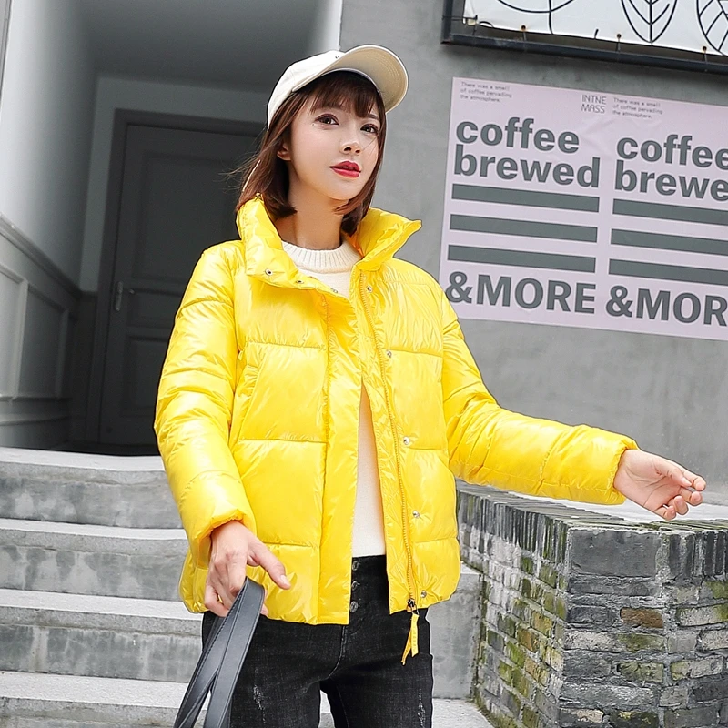 Новая зимняя Женская куртка, Свободное пальто со стоячим воротником, женские короткие модные куртки, зимняя теплая Женская одежда, повседневные парки A2315 - Цвет: yellow