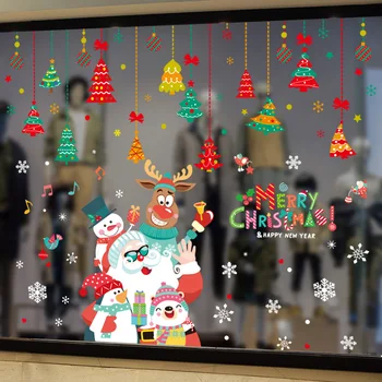 

[shijuekongjian] Father Christmas Window Stickers Vinyl DIY Trees Hangings Wall Decals for Living Room Glass Festival Decoration