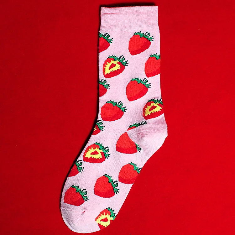 Pink Strawberry Короткие хлопковые носки для взрослых до середины голени, фрукты, вишня, клубника, ананас, банан, вишня, клубника, ананасы, бананы - Цвет: Pink Strawberry