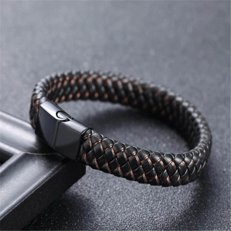 Classical Handmade Leather Chain Weaved Man Bracelets Fashion New Magnet Clasp 316L Stainless Steel Wristband | Украшения и