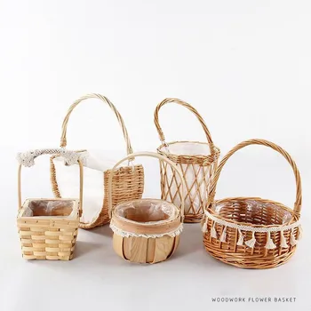 

Summer Bamboo Woven Multifunctional Handbag Wicker Basket Seagrass Basket Lace Border Rattan Flower Planter Nursery Pot