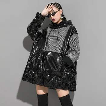 

Loose Fit Cotton-padded Plaid Oversized Sweatshirt New Round Neck Long Sleeve Women Fashion Tide Spring Autumn 2020