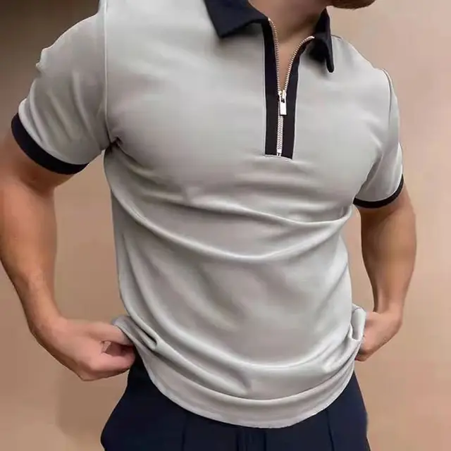 High Quality Brand Men's Polo Shirt Lapel Zipper Design Luxury Boss Casual Shirt Male Short Sleeve Top Polo Homme Eden Parck PLS-5 Gray