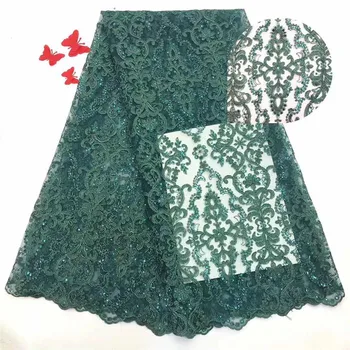 

Green Sequin Lace Fabric French Tulle Mesh Embroidered Sky Blue High Quality African Sequence Lace Fabric 2019 For Women Dress