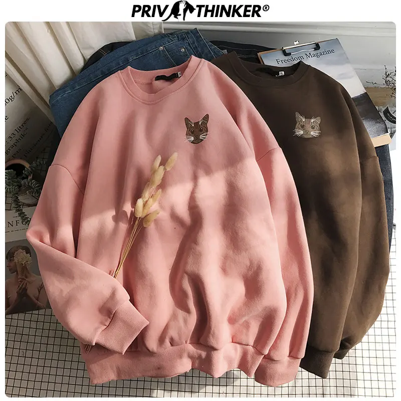 

Privathinker Woman's Collage Korean Thicken Warm Sweatshirts Female Pullovers 5XL Print Hoodies Lady Autumn Winter Clothes 2019