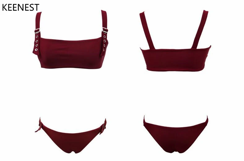 KEENEST Sexy Bikini Brazilian Swimsuit Keyhole Swimwear Female Bathing Suit Buckle Bikini Women Thongs Biquinis