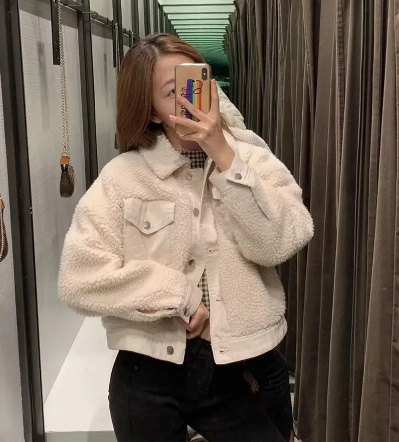 

Western Style Women's Autumn And Winter Fight Skin Pocket Fleece Stitching Jacket Women's Loose-Fit Furry Coat