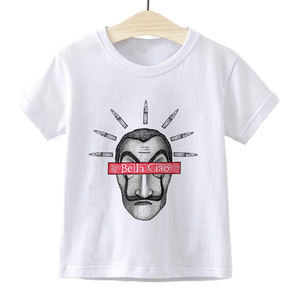 

LA CASA DE PAPEL Bella Ciao Print Girls Boys Funny T-shirts Costume Children Summer Clothing Kids Clothes Baby Tshirts