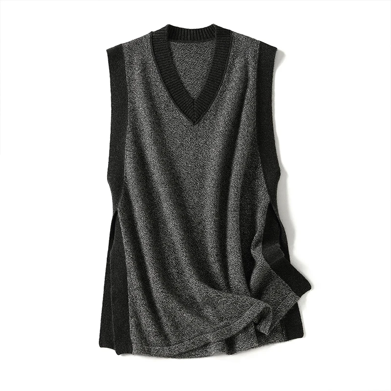

SHUCHAN 100% Cashmere Sweater Vest Knit Winter Autumn Warm High Quality Vintage Sleeveless V-Neck Pullover Tops Free Shipping