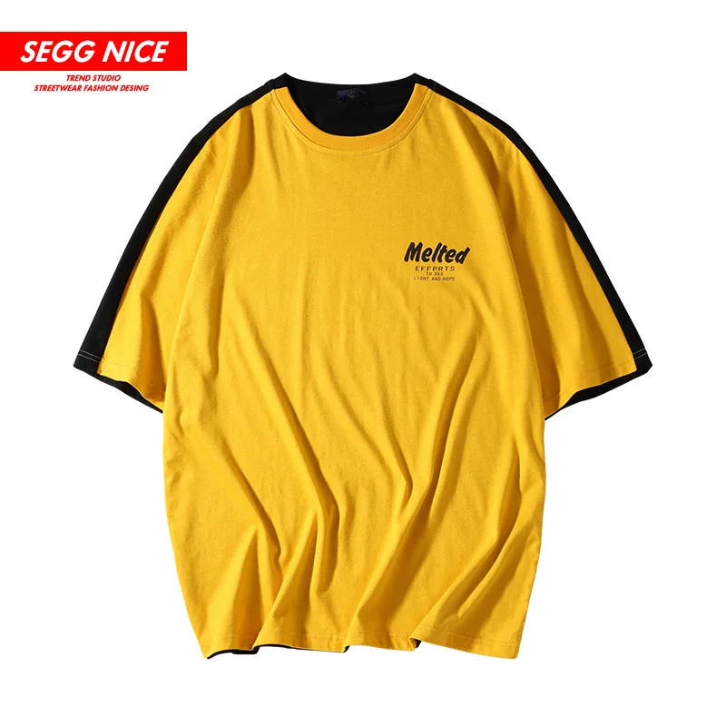 

SEGGNICE Japanese Men Clothing 2019 Summer New Color Matching Men Short-sleeved T-shirt Round Neck Loose Ins Half-sleeved Shirt
