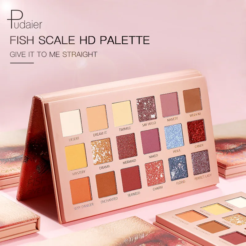 Pudaier Fish Scale Eye Shadow Plate 18 Color Eye Shadow Plate Desert Rose Net Red Pop Son Wholesale Cross-border Makeup Ins