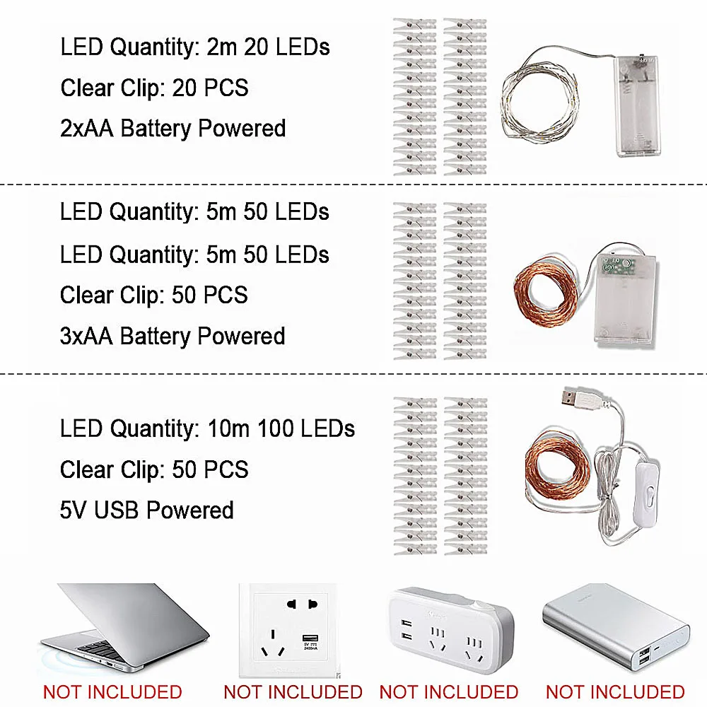 5 м/10 м USB светодиодный свет гирлянда Рождественская для фото фонарики цепь на