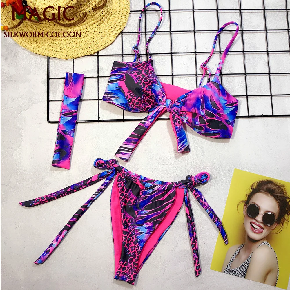 

Fashion Purple Print Bikini Women Two Piece Swimsuit Split-body Bathing Suit High Waist Swimwear Girls Beach Swimming Suit sexy